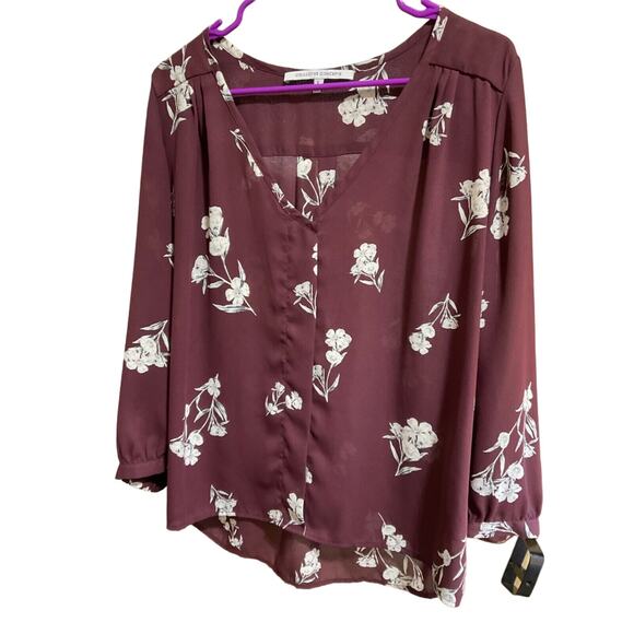 Collective Concepts Sheer Floral Long Sleeve Large Top V-Neck Lightweight - Picture 1 of 6